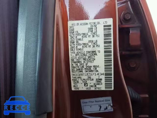 2002 NISSAN XTERRA XE/ 5N1ED28T12C571434 image 9