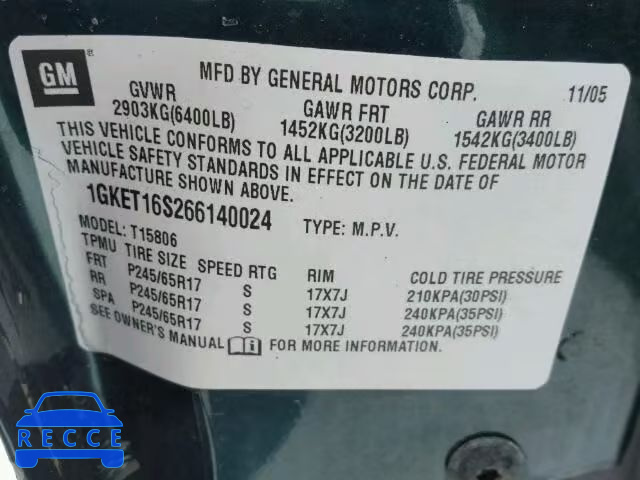 2006 GMC ENVOY XL 1GKET16S266140024 image 9