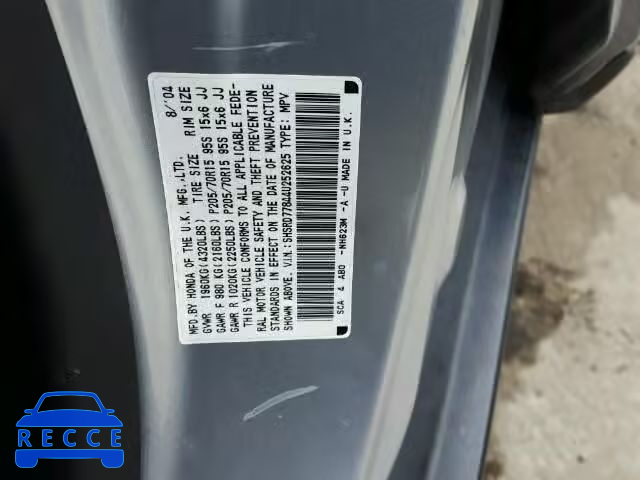 2004 HONDA CR-V EX SHSRD77844U252625 зображення 9