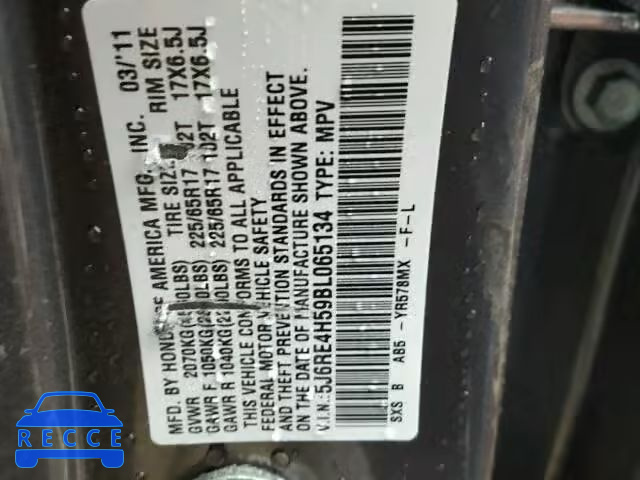 2011 HONDA CR-V EX 5J6RE4H59BL065134 image 9