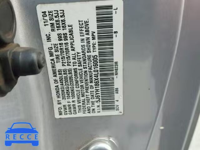 2004 HONDA ELEMENT EX 5J6YH186X4L016005 image 9