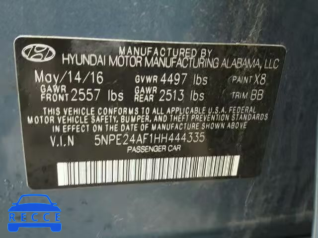 2017 HYUNDAI SONATA SE 5NPE24AF1HH444335 image 9