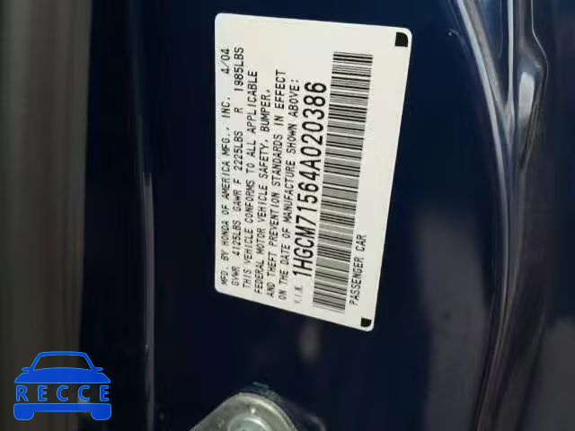 2004 HONDA ACCORD EX 1HGCM71564A020386 image 9