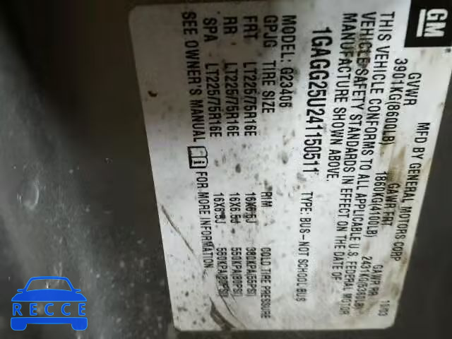 2004 CHEVROLET EXPRESS G2 1GAGG25U241150511 image 9