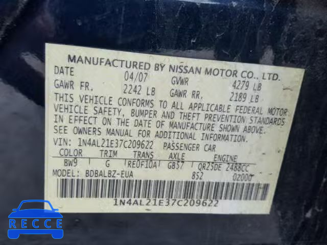 2007 NISSAN ALTIMA 2.5 1N4AL21E37C209622 image 9