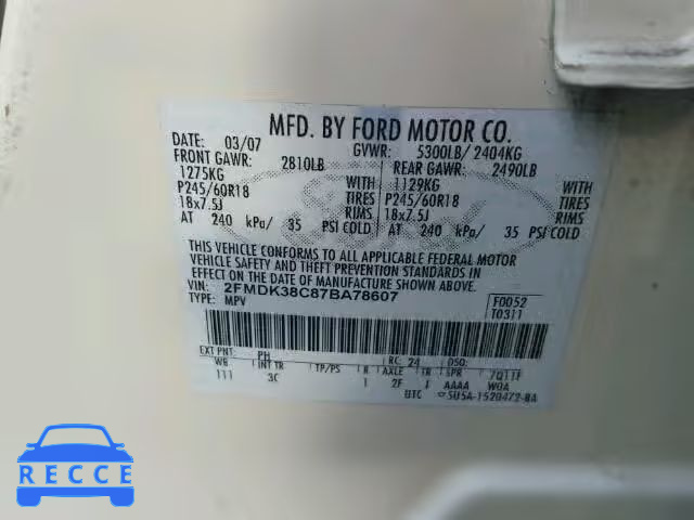 2007 FORD EDGE SEL 2FMDK38C87BA78607 image 9