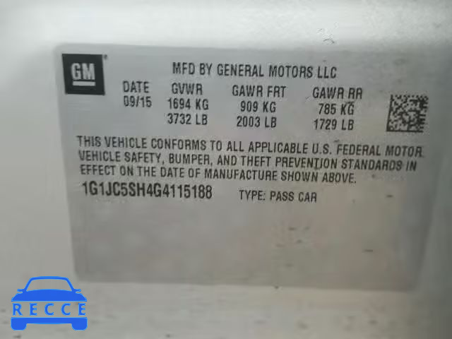2016 CHEVROLET SONIC LT 1G1JC5SH4G4115188 image 9