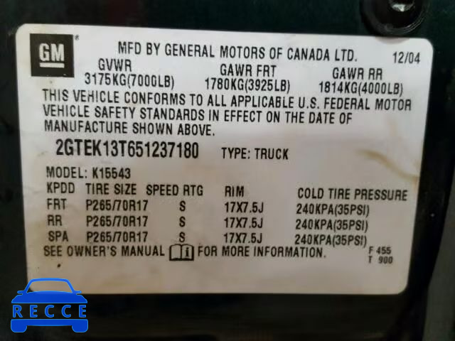 2005 GMC SIERRA K15 2GTEK13T651237180 image 9