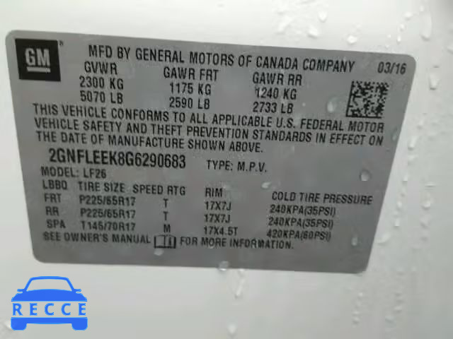 2016 CHEVROLET EQUINOX LS 2GNFLEEK8G6290683 image 9