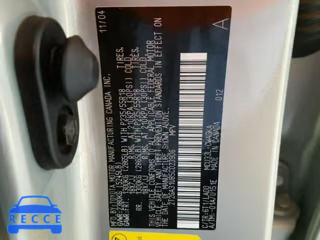 2005 LEXUS RX 330 2T2GA31U85C023906 image 9