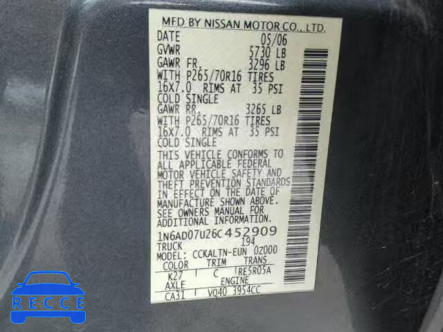 2006 NISSAN FRONTIER S 1N6AD07U26C452909 image 9