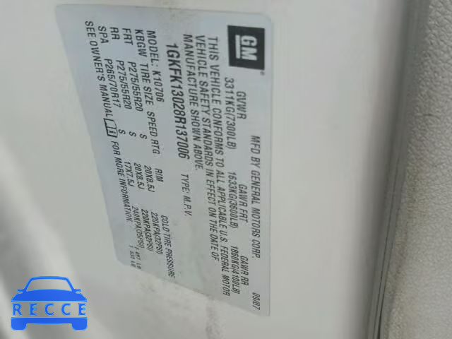 2008 GMC YUKON 1GKFK13028R137006 image 9