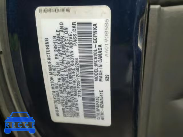 2002 TOYOTA CAMRY SOLA 2T1CF22P12C589263 image 9