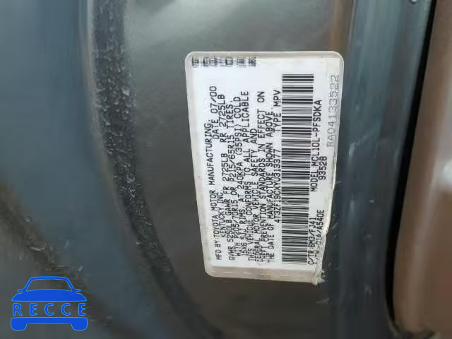 2000 TOYOTA SIENNA CE 4T3ZF19CXYU313377 Bild 9