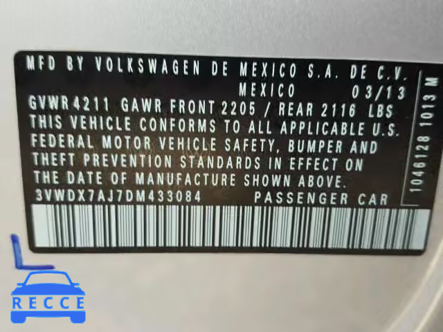 2013 VOLKSWAGEN JETTA SE 3VWDX7AJ7DM433084 image 9
