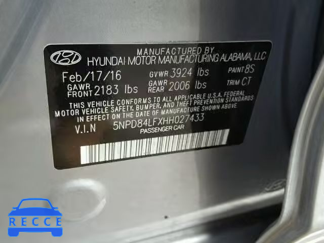 2017 HYUNDAI ELANTRA SE 5NPD84LFXHH027433 зображення 9