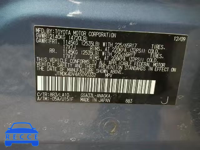 2010 TOYOTA RAV4 LTD JTMDK4DV4A5090332 image 9