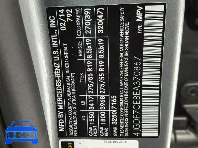 2014 MERCEDES-BENZ GL450 4 MA 4JGDF7CE8EA370867 зображення 9