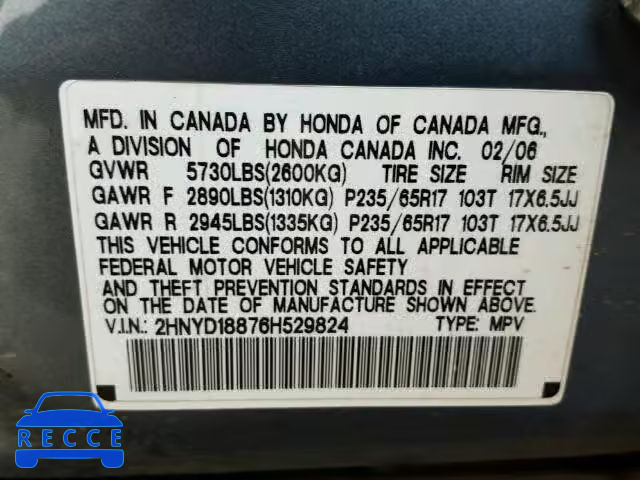 2006 ACURA MDX Touring 2HNYD18876H529824 image 9