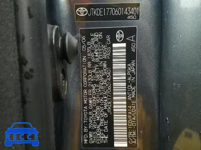 2006 TOYOTA SCION TC JTKDE177060143401 зображення 9