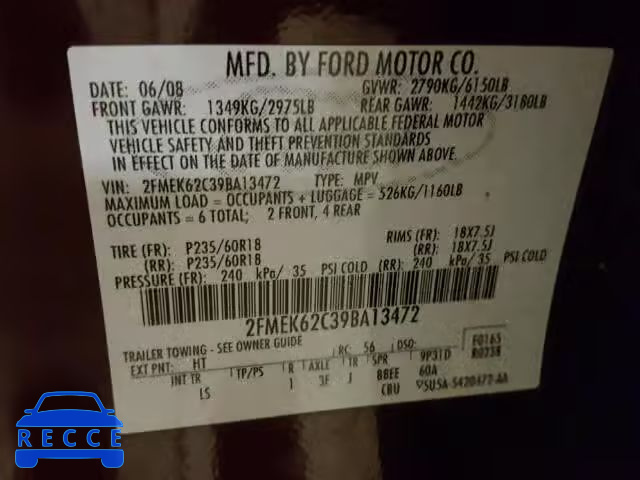 2009 FORD FLEX SEL 2FMEK62C39BA13472 зображення 9