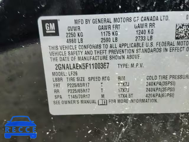 2015 CHEVROLET EQUINOX LS 2GNALAEK5F1100367 image 9