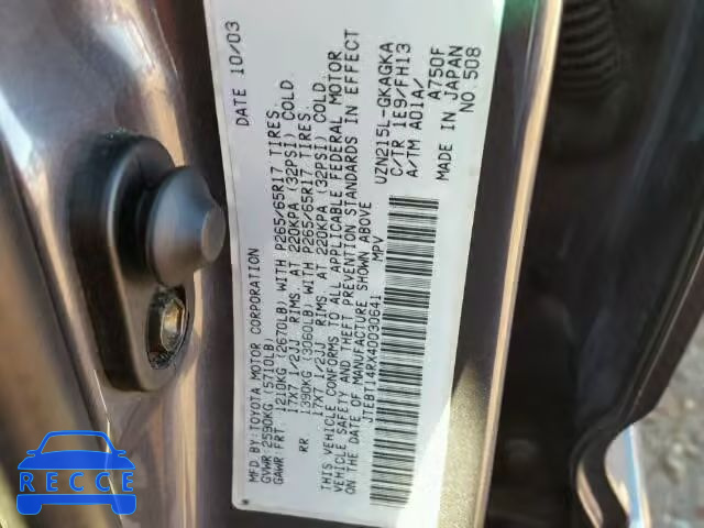 2004 TOYOTA 4RUNNER SR JTEBT14RX40030641 image 9