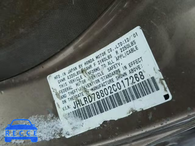 2002 HONDA CR-V EX JHLRD78802C017268 image 9