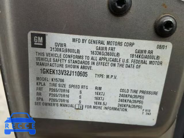 2002 GMC YUKON 1GKEK13V32J110605 image 9