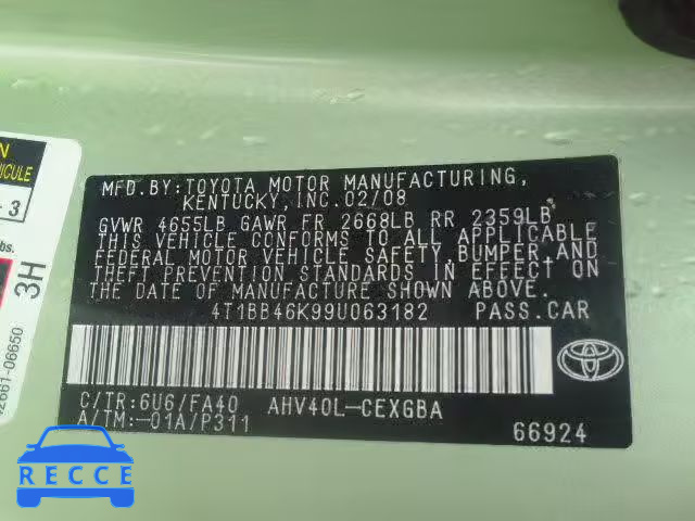 2009 TOYOTA CAMRY HYBR 4T1BB46K99U063182 image 9