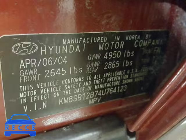 2004 HYUNDAI SANTA FE G KM8SB12B74U764123 image 9