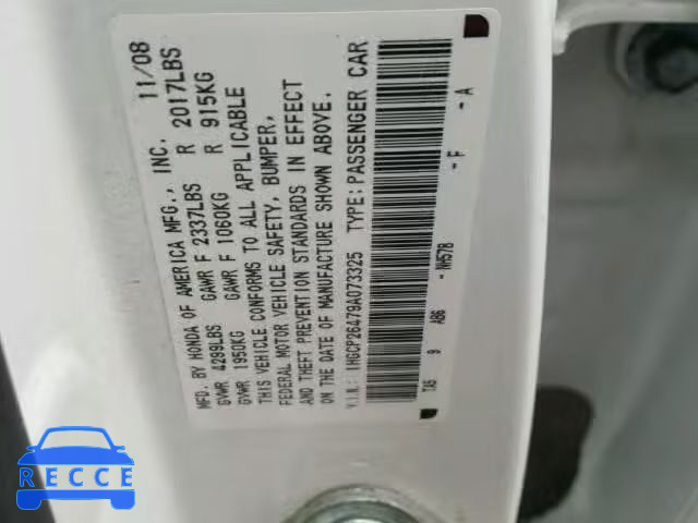 2009 HONDA ACCORD LX- 1HGCP26479A073325 image 9