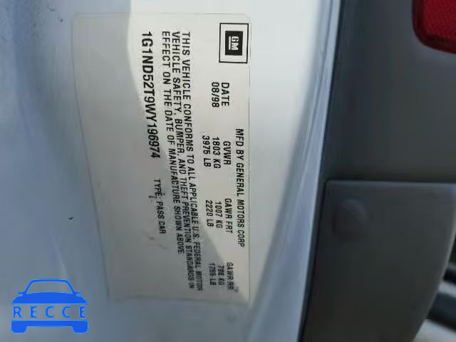 1998 CHEVROLET MALIBU 1G1ND52T9WY196974 image 9