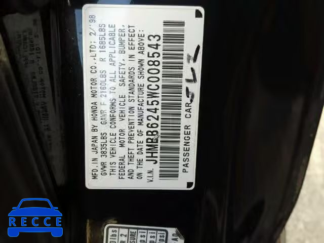 1998 HONDA PRELUDE JHMBB6245WC008543 image 9