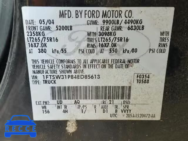 2004 FORD F350 SUPER 1FTSW31P84ED85613 image 9