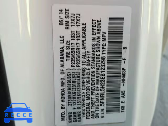 2014 HONDA ODYSSEY LX 5FNRL5H23EB123298 image 9