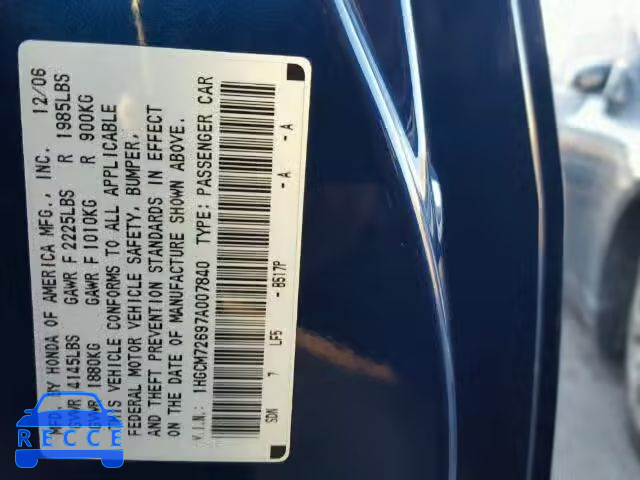 2007 HONDA ACCORD EX 1HGCM72697A007840 image 9