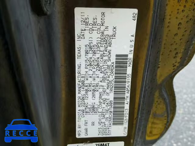 2012 TOYOTA TACOMA ACCESS CAB 5TFTX4CN8CX015008 image 9