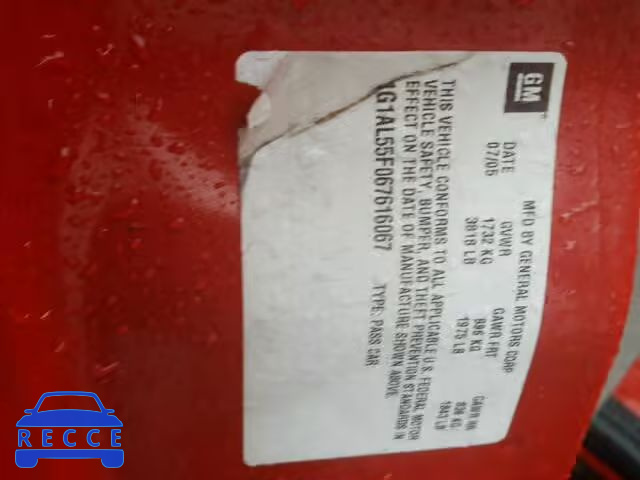 2006 CHEVROLET COBALT LT 1G1AL55F067616067 image 9