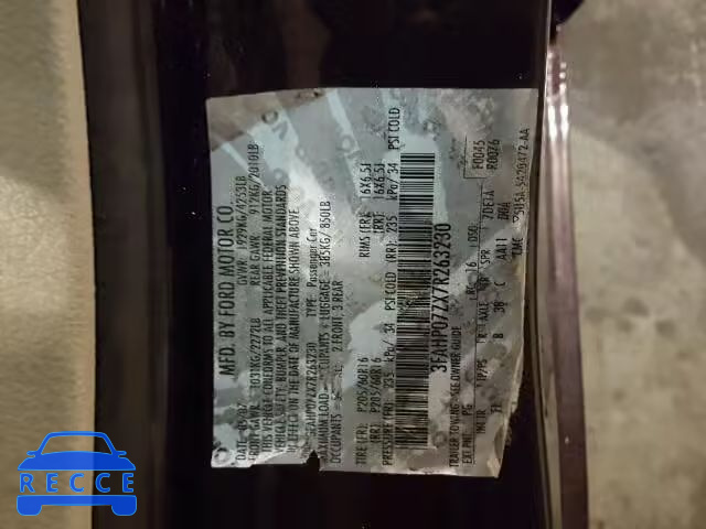 2007 FORD FUSION SE 3FAHP07ZX7R263230 image 9