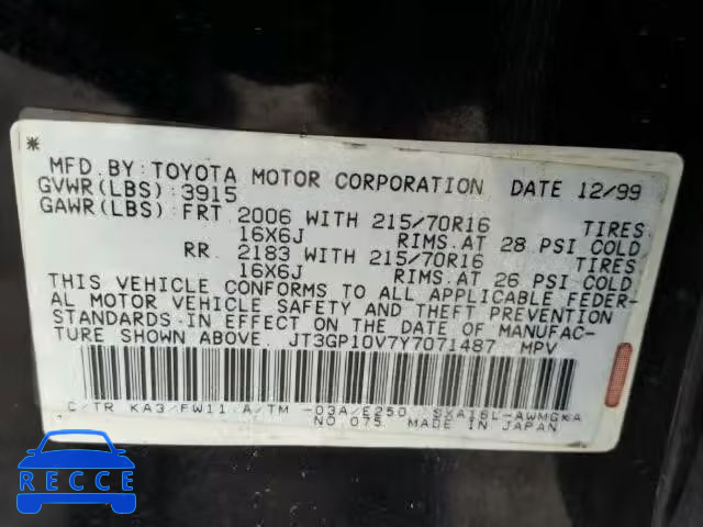 2000 TOYOTA RAV4 JT3GP10V7Y7071487 image 9