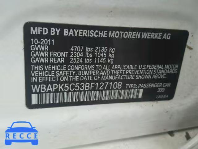 2011 BMW 328XI SULE WBAPK5C53BF127108 зображення 9