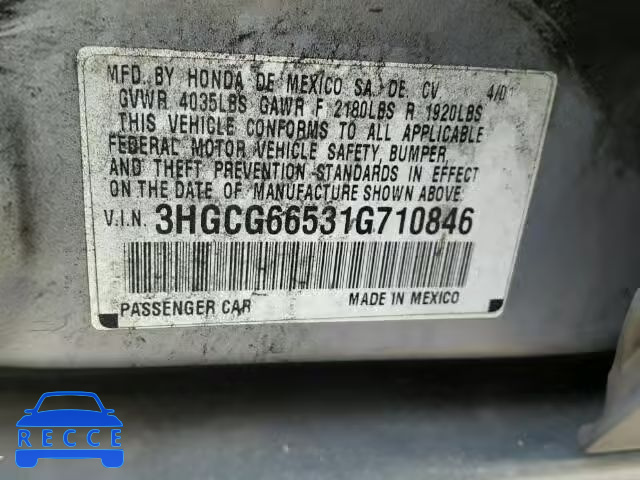 2001 HONDA ACCORD LX 3HGCG66531G710846 image 9