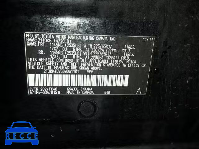 2011 TOYOTA RAV4 2T3BK4DV5BW061181 image 9