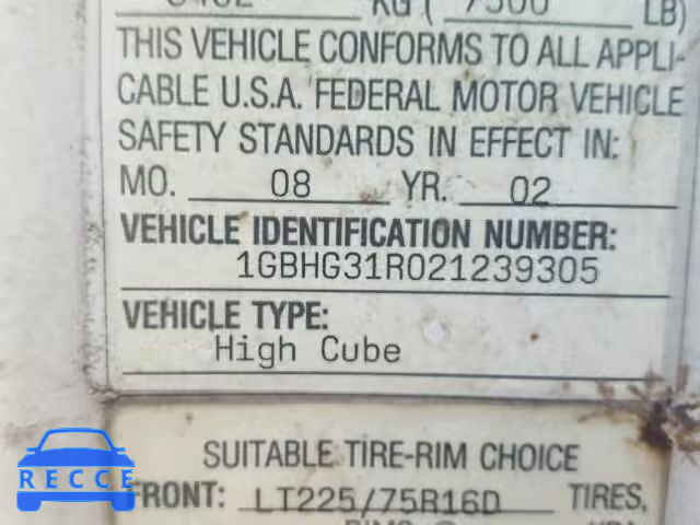 2002 CHEVROLET EXPRESS CU 1GBHG31R021239305 image 9