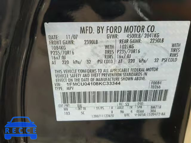 2008 FORD ESCAPE LIM 1FMCU04108KC33344 image 9