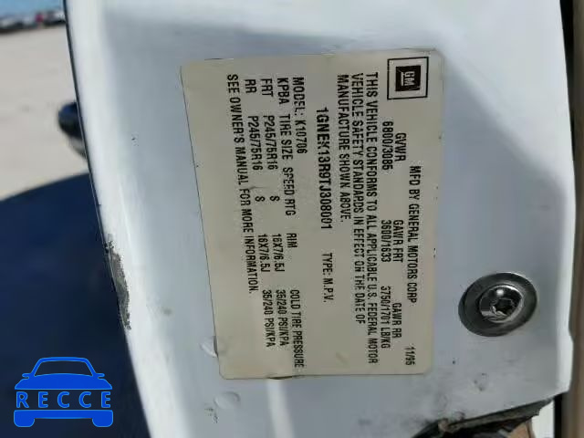 1996 CHEVROLET TAHOE K150 1GNEK13R9TJ308001 image 9