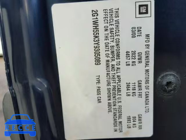 2000 CHEVROLET IMPALA LS 2G1WH55K3Y9305089 image 9