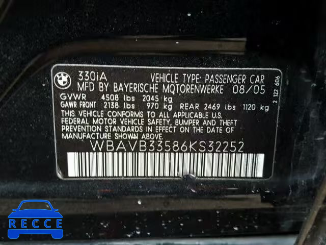 2006 BMW 330I WBAVB33586KS32252 image 9