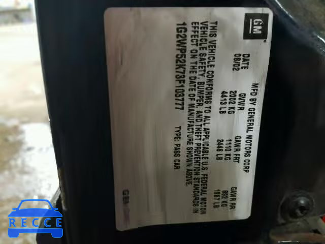 2003 PONTIAC GRAND PRIX 1G2WP52K73F103777 image 9